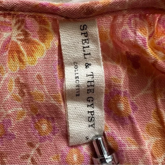 Spell & The Gypsy Dress Sundown Playdress in Apricot Mini Floral Orange Pink S